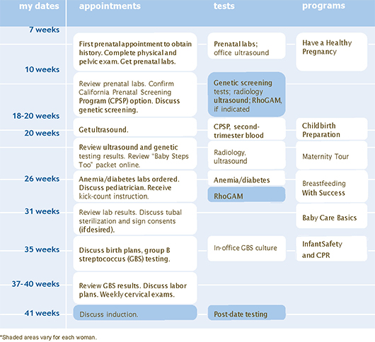 Prenatal Visits and Prenatal Classes Timeline